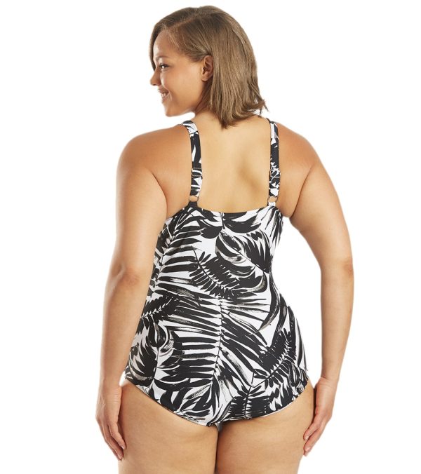 Maxine Plus Size Shadow Leaves Twist Front One Piece Swimsuit Discount - Image 3