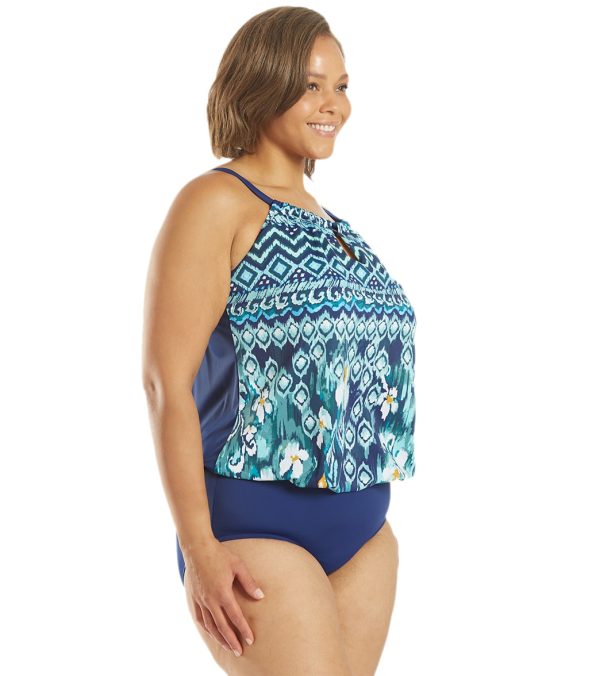 Maxine Plus Size Ikat Border High Neck Blouson One Piece Swimsuit Sale - Image 2