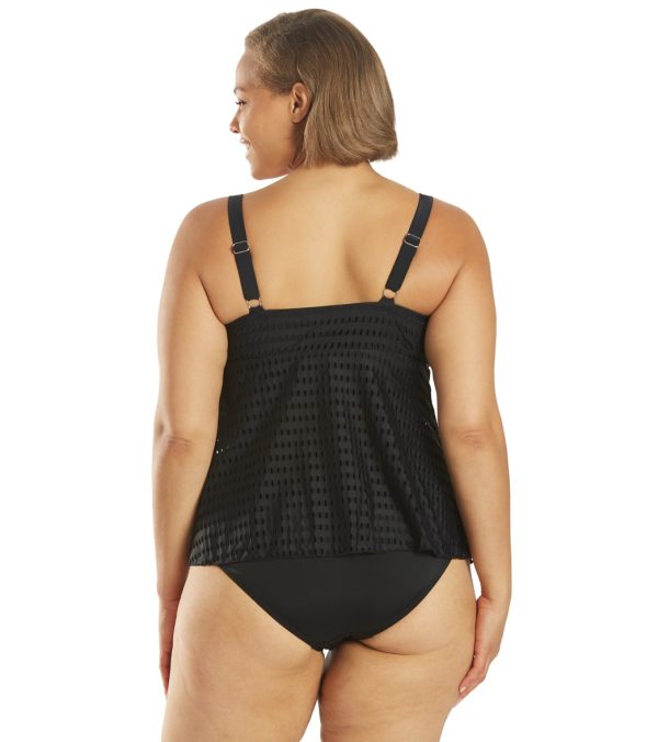 Fit4U Women s Plus Size Lattice Textured Bandeau Fly Away Tankini Top Online Hot Sale - Image 3