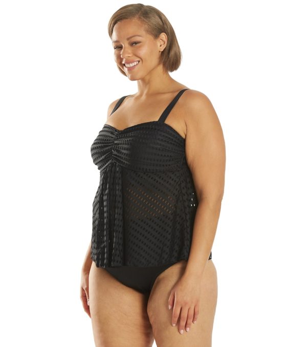 Fit4U Women s Plus Size Lattice Textured Bandeau Fly Away Tankini Top Online Hot Sale - Image 5
