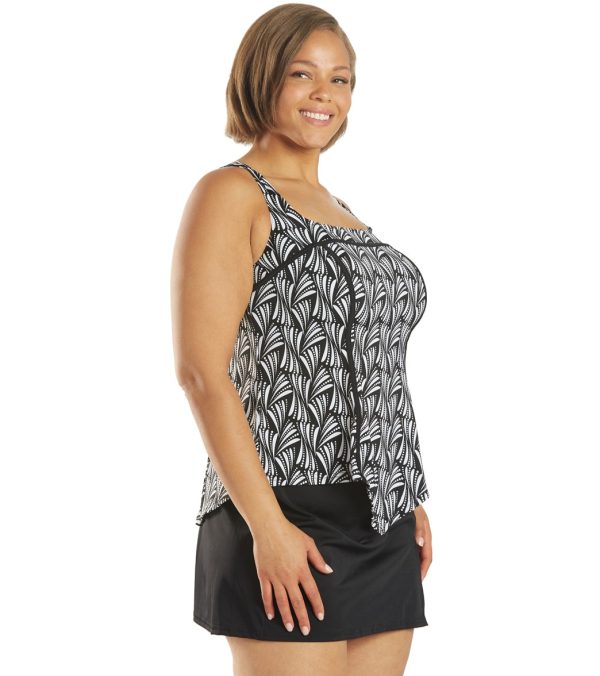 Fit4U Women s Plus Size Twist and Turn Square Neck V Hem Tankini Top (D & E Cup) Hot on Sale - Image 2