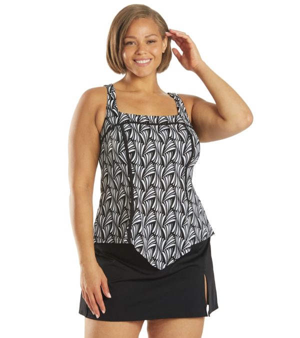 Fit4U Women s Plus Size Twist and Turn Square Neck V Hem Tankini Top (D & E Cup) Hot on Sale