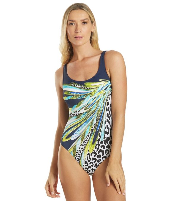 Sunmarin Women s Animal Swirl Turquoise One Piece Swimsuit Discount