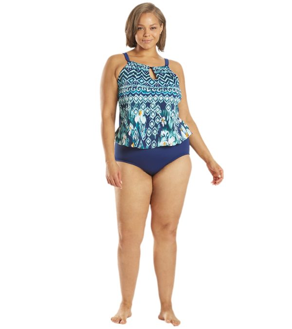 Maxine Plus Size Ikat Border High Neck Blouson One Piece Swimsuit Sale - Image 4