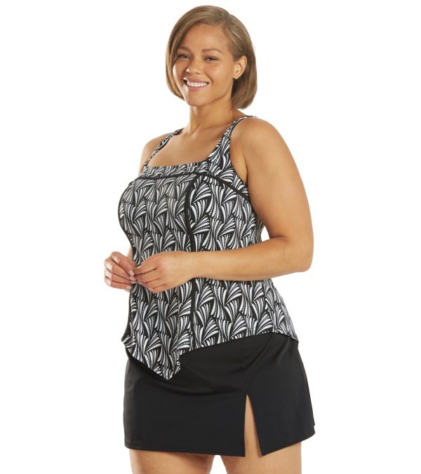 Fit4U Women s Plus Size Twist and Turn Square Neck V Hem Tankini Top (D & E Cup) Hot on Sale - Image 5