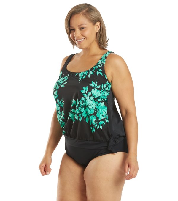 Maxine Women s Divine Floral Scoop Blouson Tankini Top For Discount - Image 5