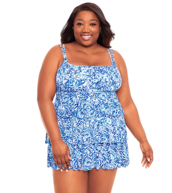 Longitude Plus Size Ocean Air Triple Tier Swim Dress Online