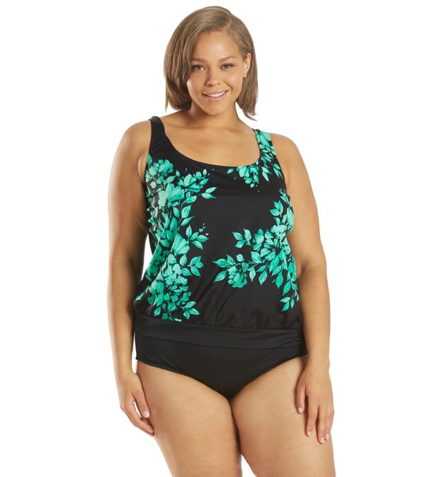 Maxine Women s Divine Floral Scoop Blouson Tankini Top For Discount