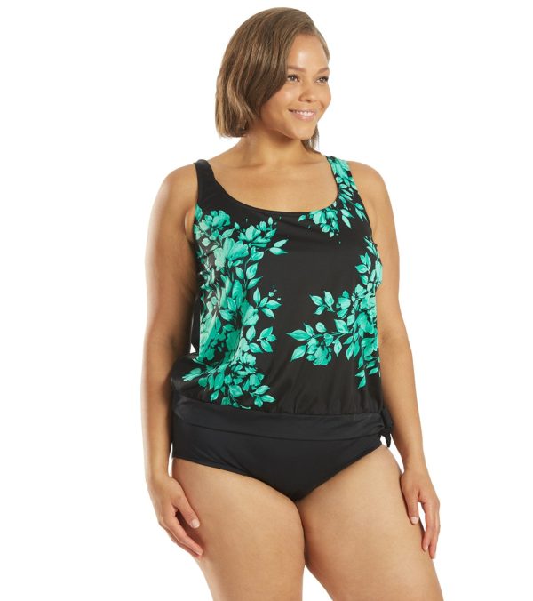 Maxine Women s Divine Floral Scoop Blouson Tankini Top For Discount - Image 2