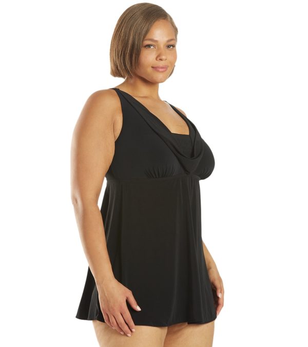 Longitude Plus Size Little Black Dress Cowl Neck Swim Dress Online Sale - Image 2