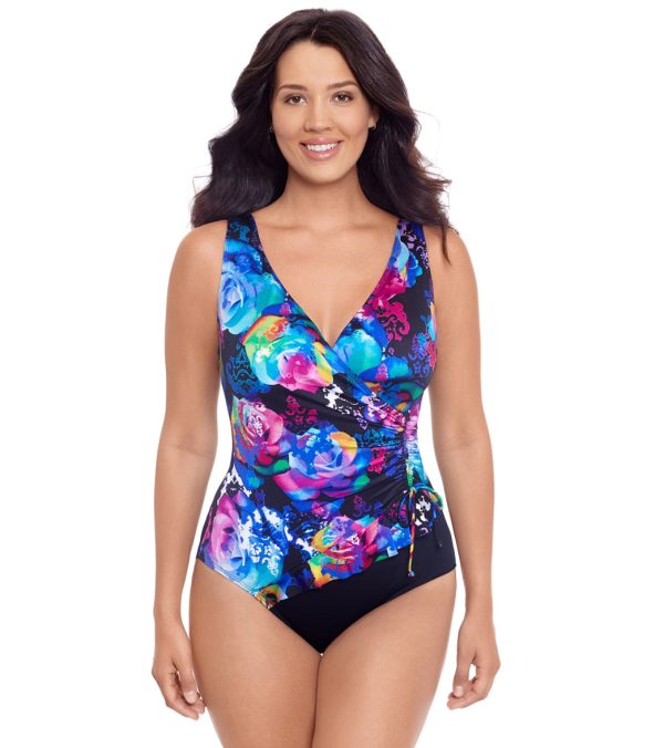 Longitude Women s Rose Trip Ruffle Surplice One Piece Swimsuit For Sale
