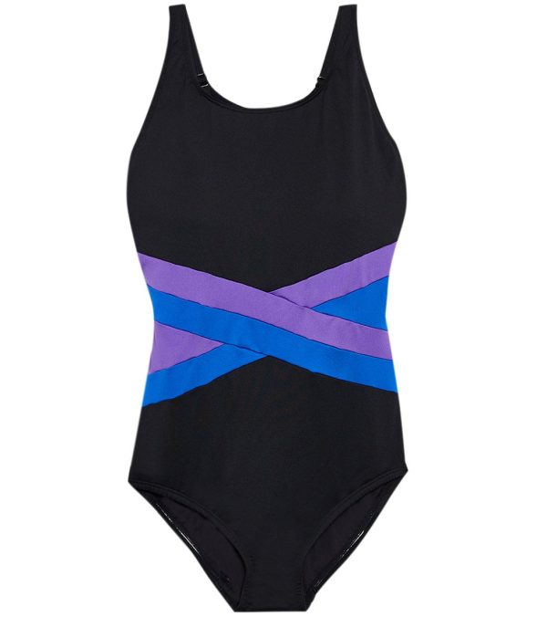 Gabar Plus Size Chlorine Resistant Color Block Solid One Piece Swimsuit (C D Cup) For Sale - Image 3