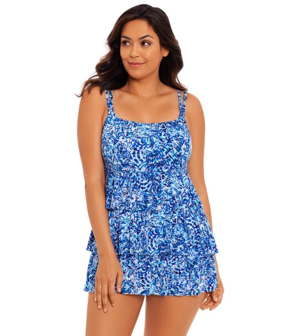 Longitude Women s Ocean Air Triple Tier Swim Dress Supply