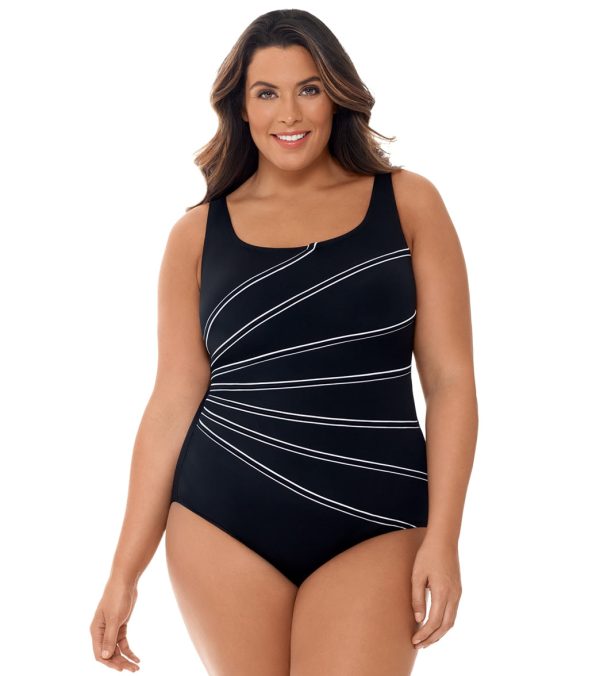 Longitude Plus Size Colorblock 7 Overlay Fan Tank One Piece Swimsuit Discount