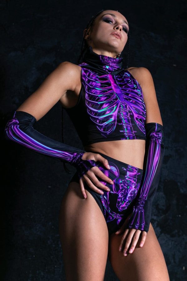 Purple Skeleton Hooded Crop Top Sale - Image 4