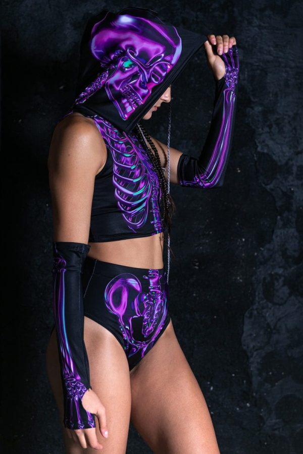 Purple Skeleton Hooded Crop Top Sale