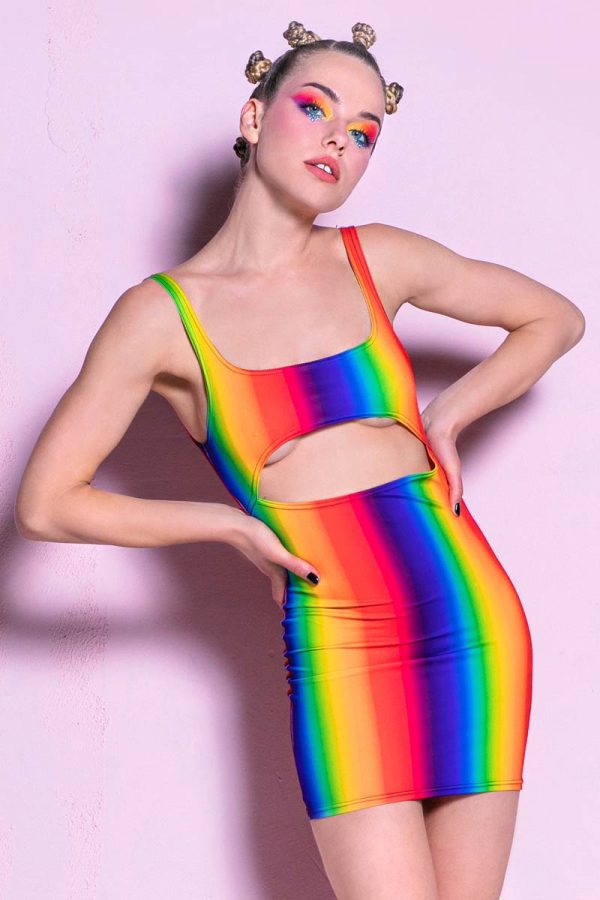 Rainbow Spectrum Cut Out Mini Dress Online Sale - Image 4