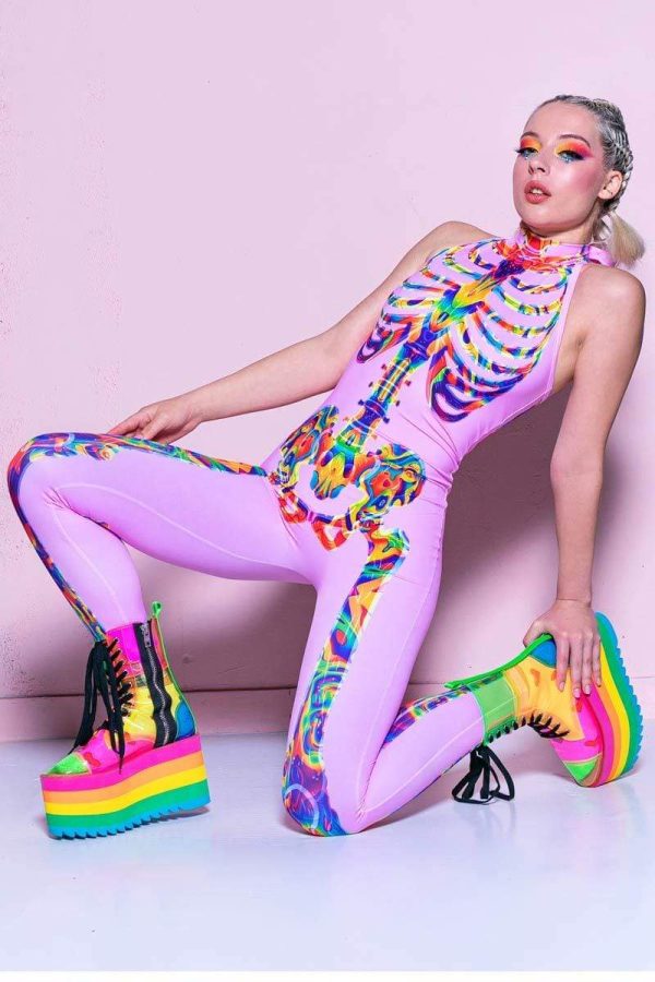 Rainbow Skeleton Catsuit Cheap