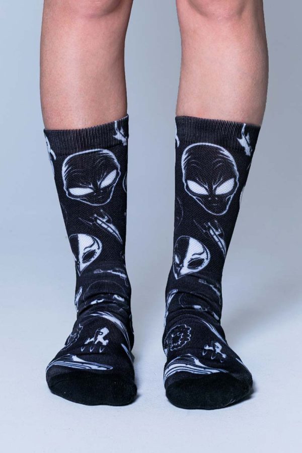 Black UFO Crew Socks Discount